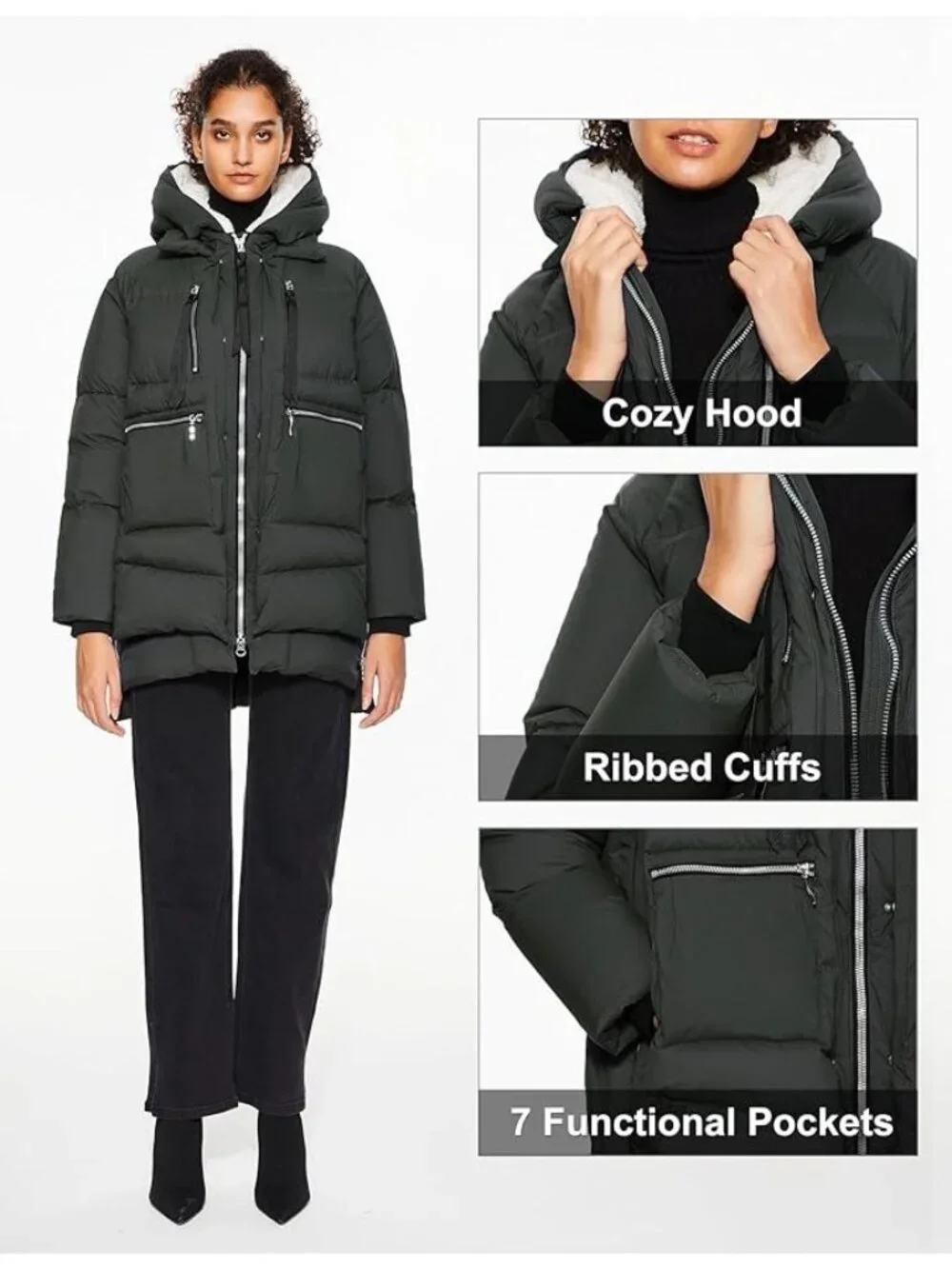 Orolay Women's Black Hooded Down Jacket With Fleece Lining Size Large 318 - Picture 3 of 16